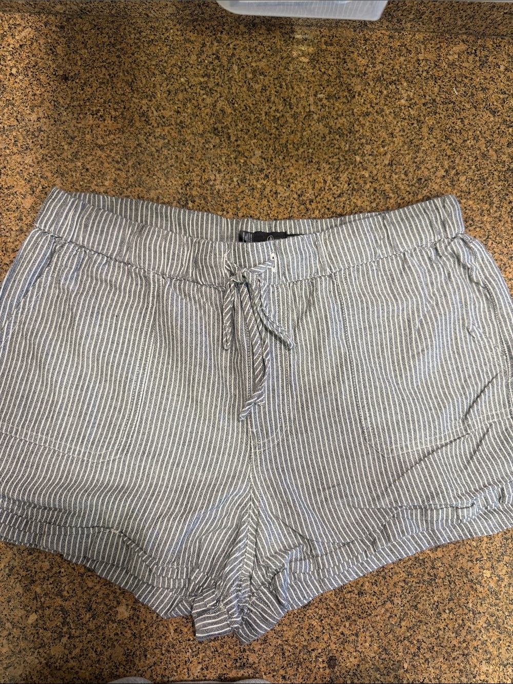 Volcom Women’s Blue and White Striped High Waist Drawstring Shorts